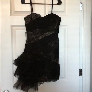 BCBG Maxazria Asymmetric Tulle Lace Bustier Dress